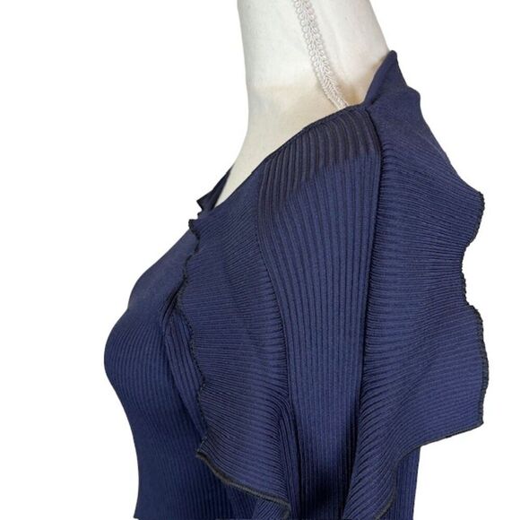 Koche Navy Ribbed Cut Out Dress Stretch Mini Backless Long Sleeve Size Large - Picture 5 of 16